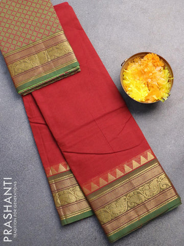 Kalyani cotton saree magenta pink and dark green with zari woven butta –  Prashanti Sarees