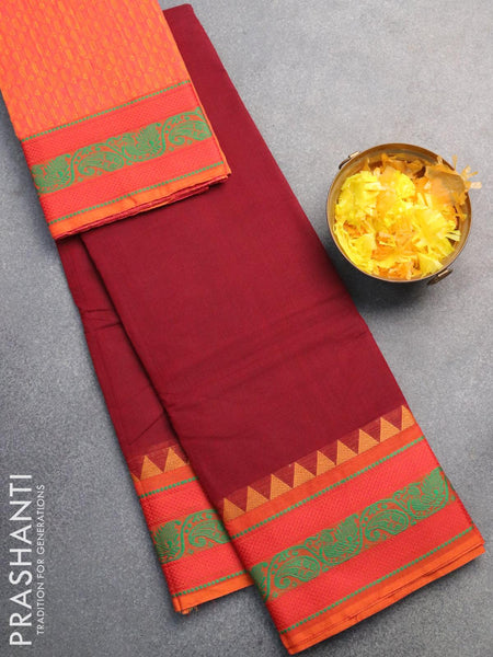 Mustard Yellow Color Maheshwari Silk Handloom Saree With Maroon Border –  BharatSthali