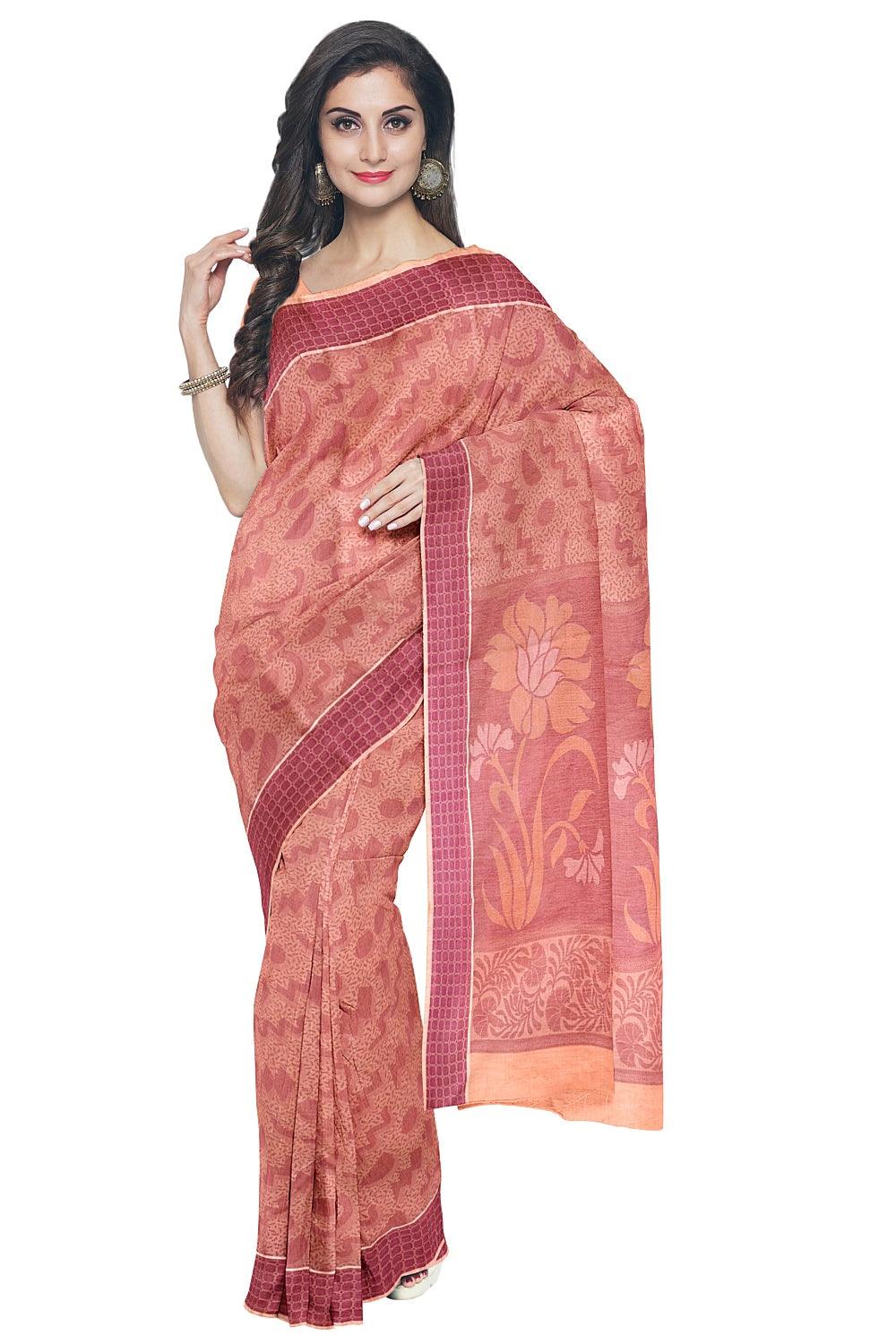 Sandal Silk Saree with Plain Body Design with Contrast Zari Border