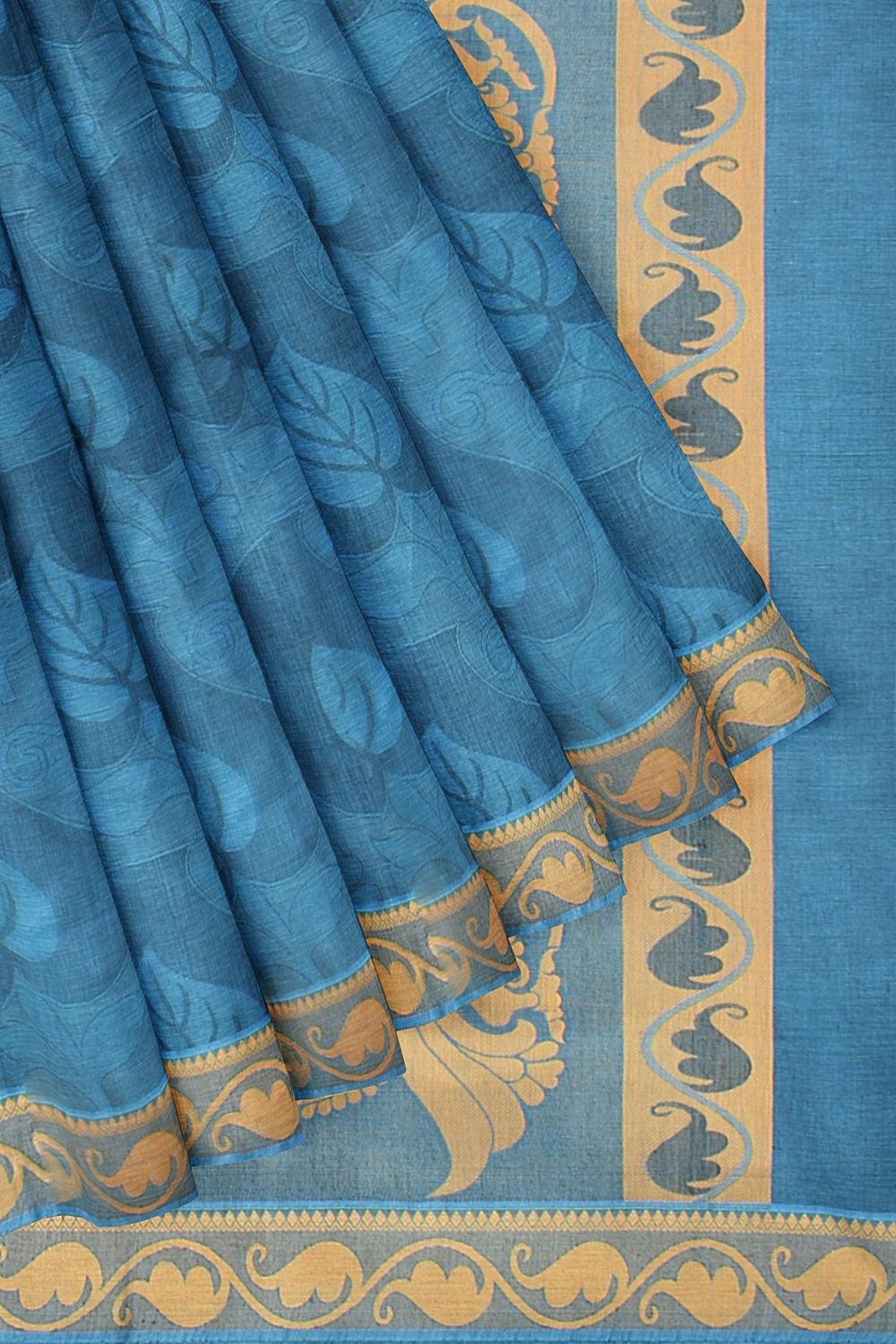 Coimbatore Emboss Cotton Saree - Ramar Blue – Cherrypick