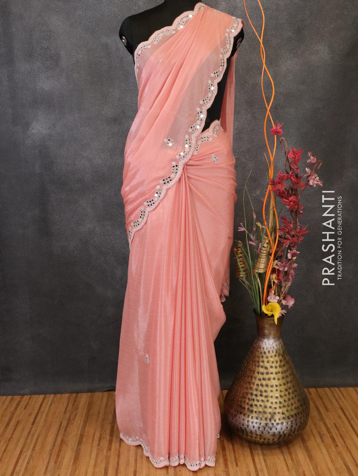 BF - Awesome Pink Georgette Real Mirror Work saree with blouse