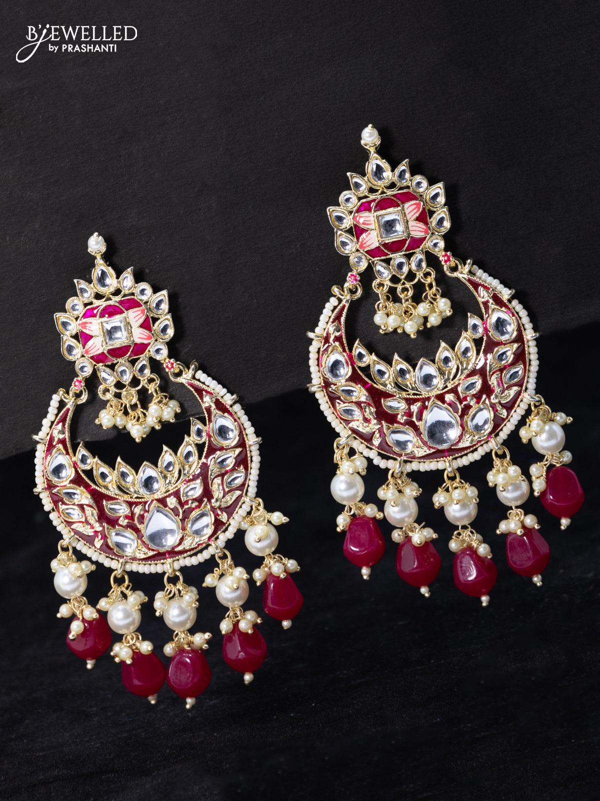 Kundan and Pearl Chand Bali Earrings - ACCEA1029 from saree.com