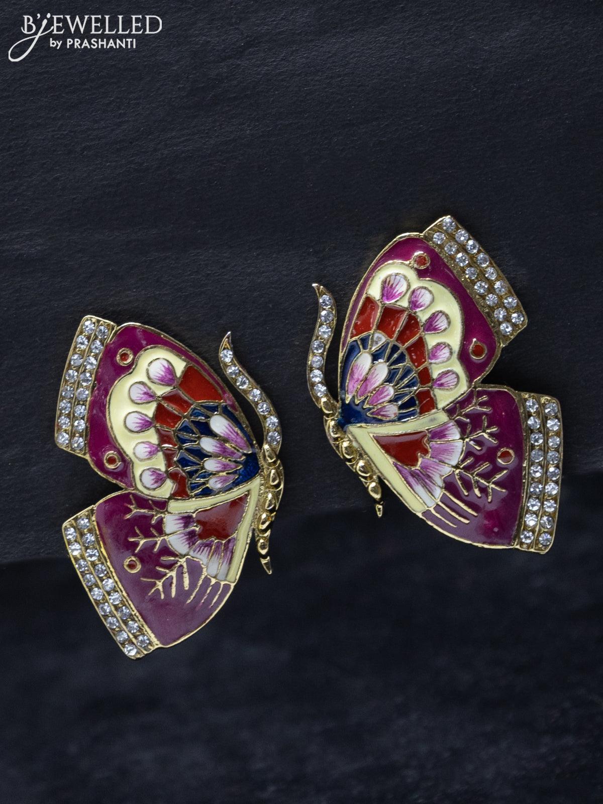 Elegant Combo Set of 2 Pair Ani Jhumka & Ani Tops For Girls and Women. (Magenta  Color)Earrings & Studs