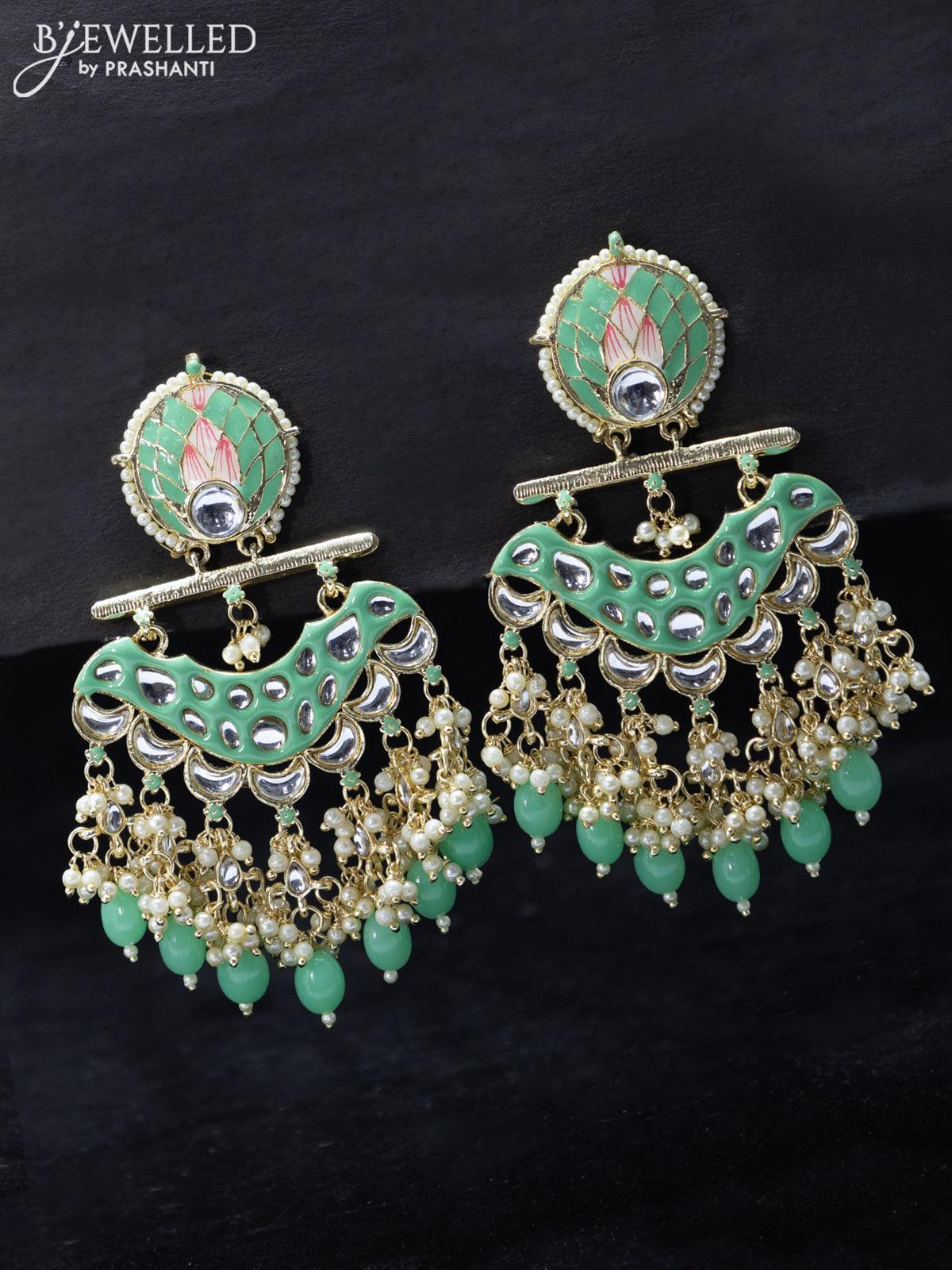 Mint or parrot green earrings in meena kundan – Timeless desires collection