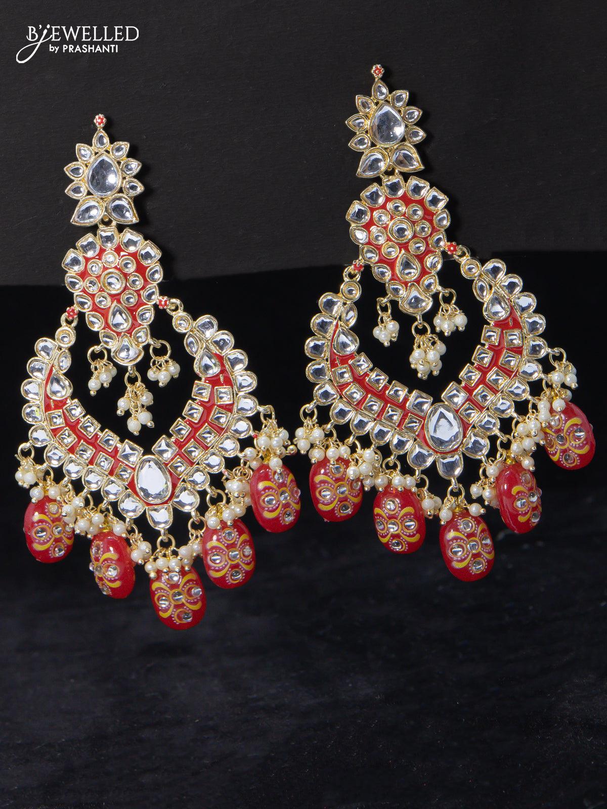 Layered Red And Green Drops Traditional Chandbali Earrings – Curio Cottage