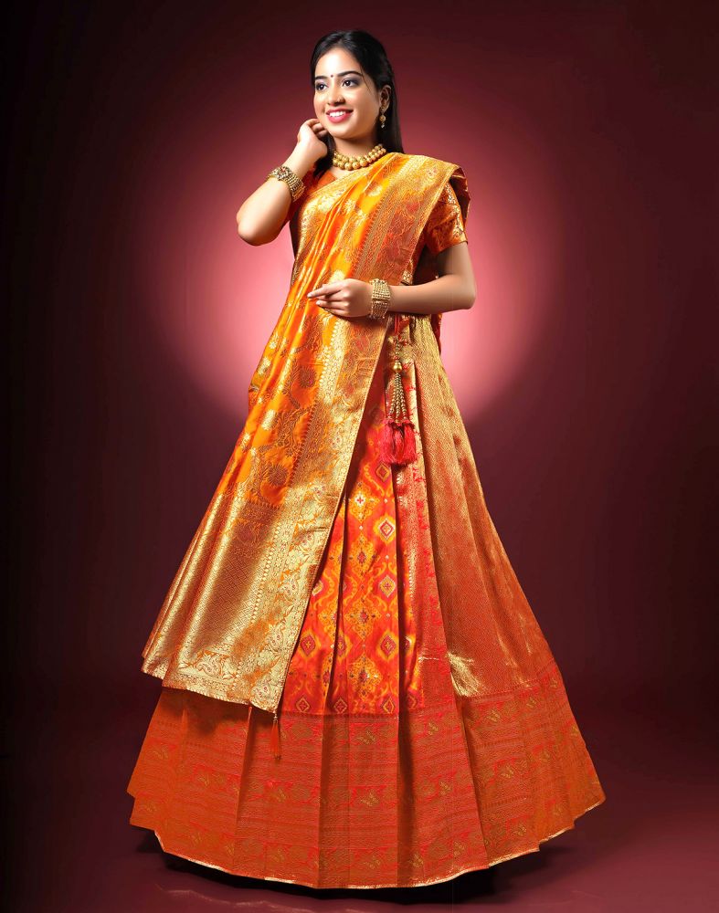 Red Orange Embroidery Work Georgette Net Designer Party Wear Half Sarees.  Buy online shopping sarees at - Australia.