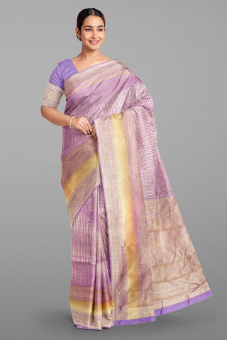 LIGHT LAVENDER and GOLD JAAL SILK BLEND Saree with FANCY