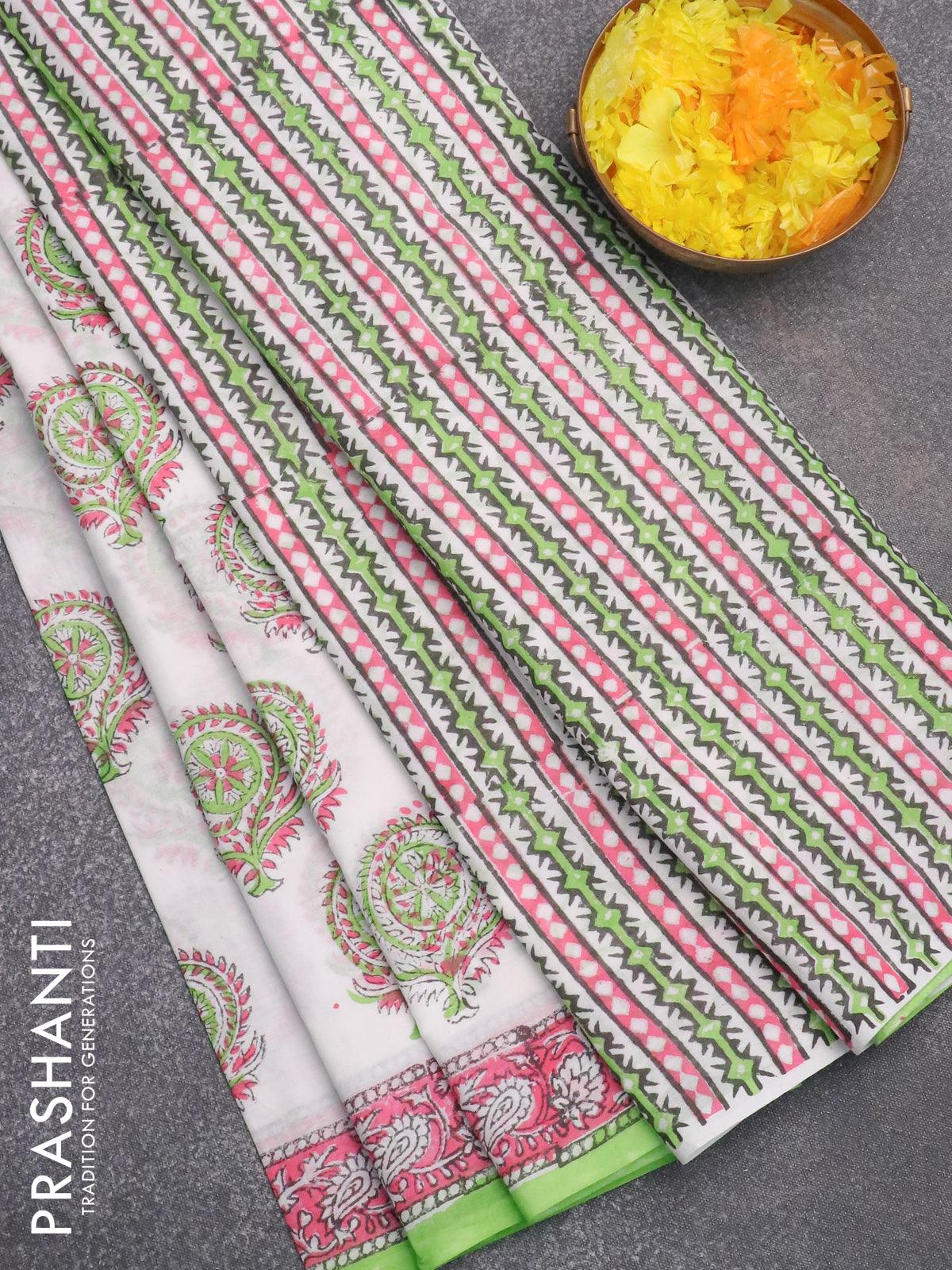 Soft MulMul Cotton with Ikkat Jaipur Block Printed Sarees 20847N – Griiham