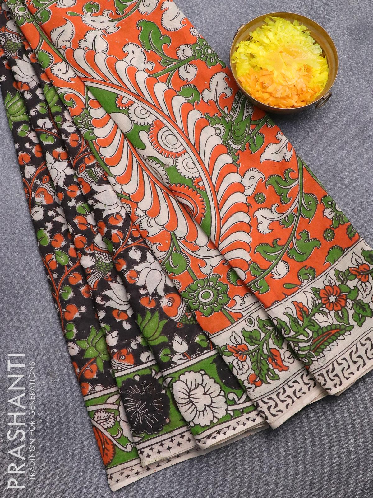 Buy Multi Color Digital Print Kalamkari Saree With Unstitched Blouse