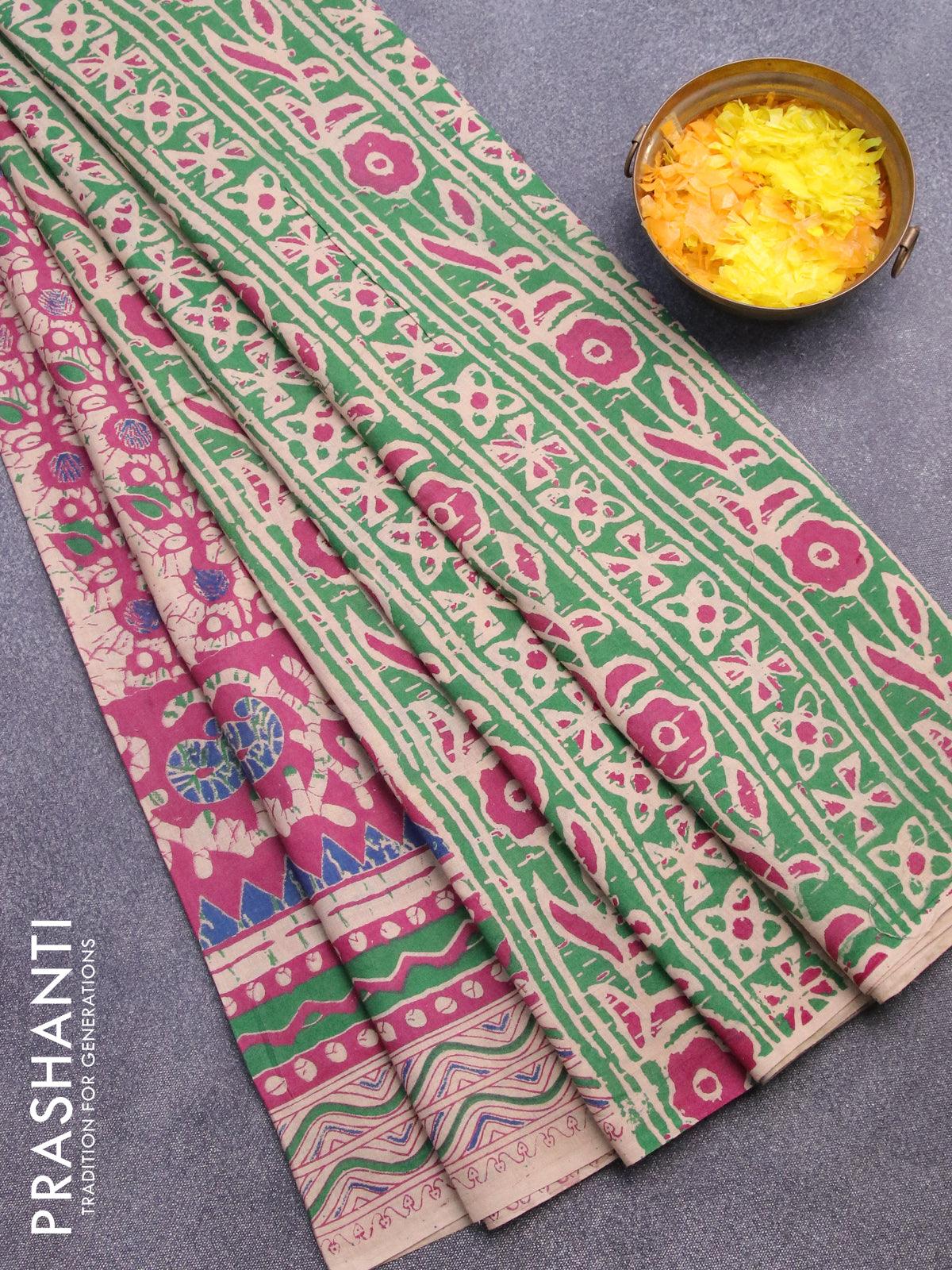 Kalamkari cotton saree magenta pink and blue with allover ikat prints –  Cherrypick