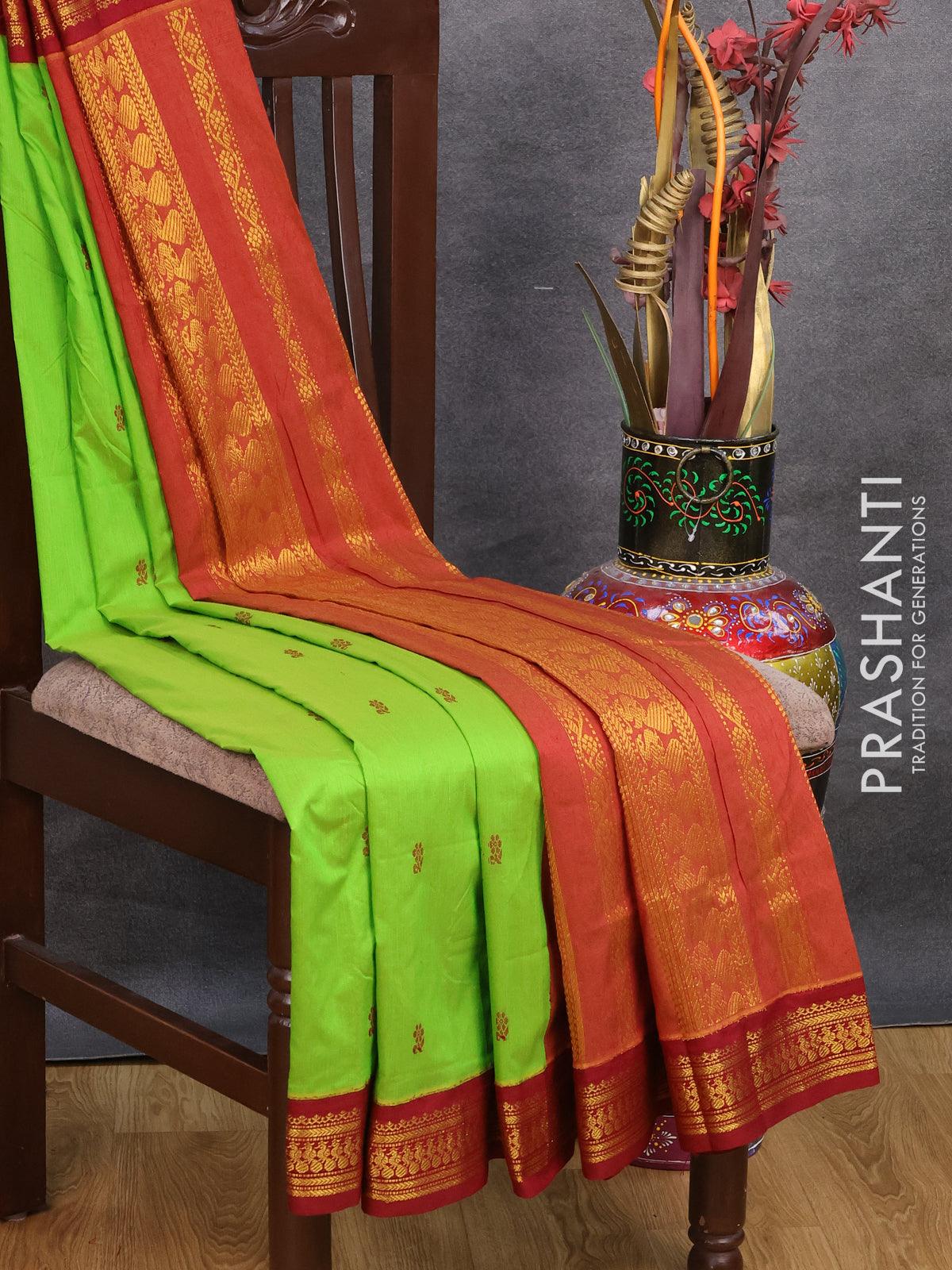 Kalyani cotton saree maroon and blue with thread woven buttas and