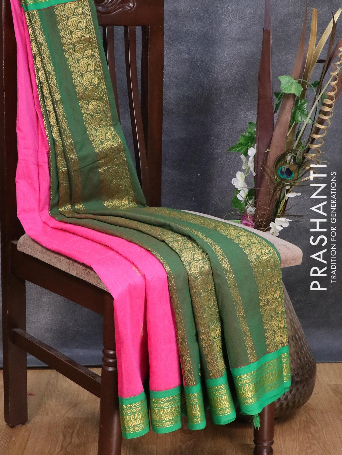 Kalyani cotton saree pink and green with zari woven buttas and zari wo –  Cherrypick