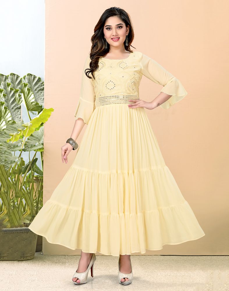 Golden Yellow with Mirror Work Floral Printed Cotton Girl's Kurti Set –  Gatim Fashions