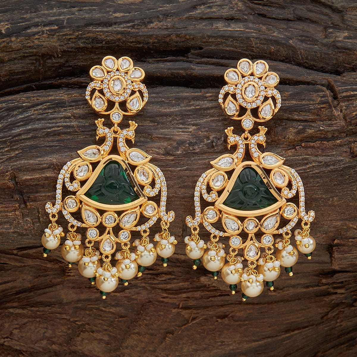 Buy Green And Gold Toned Kundan Earrings KALKI Fashion India