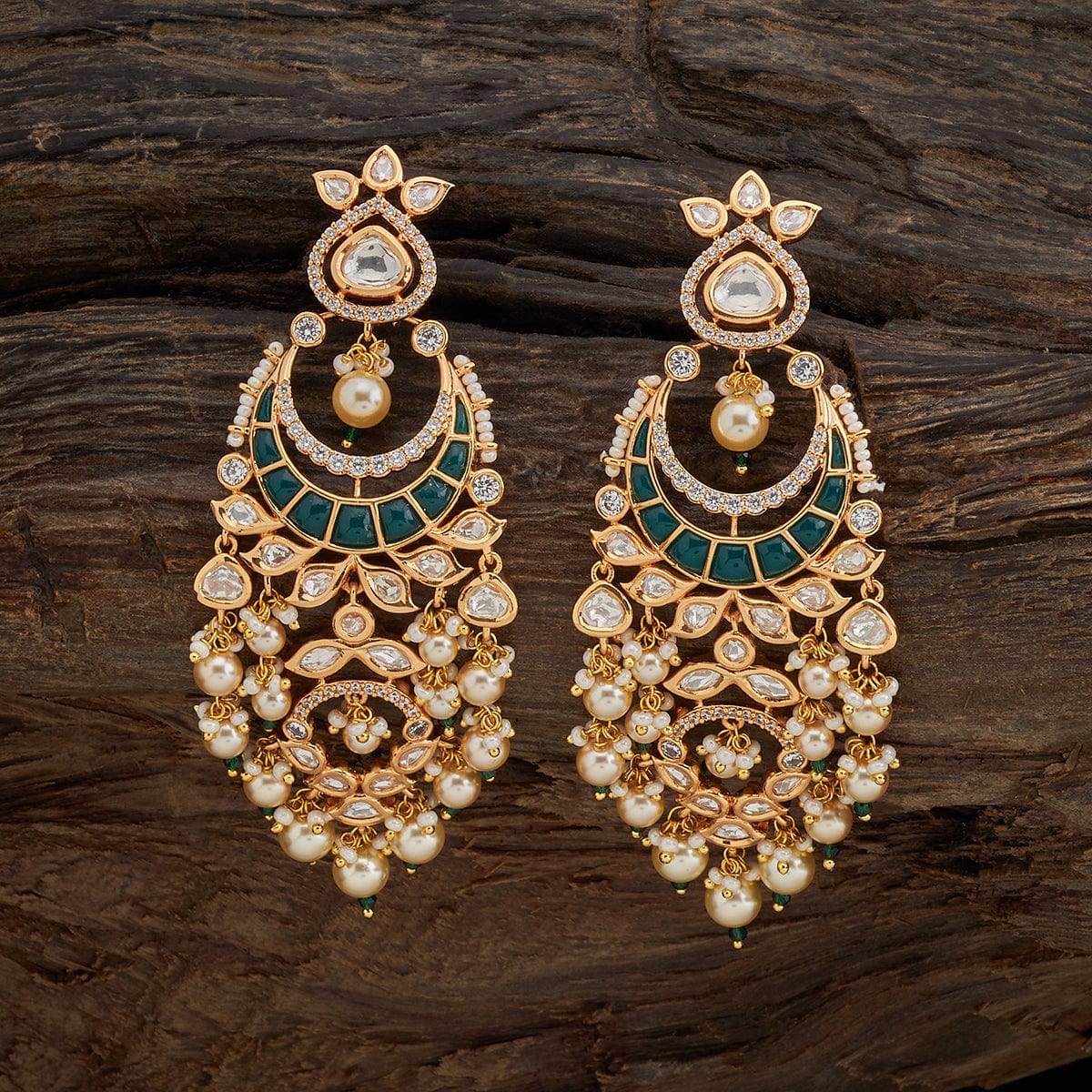 Buy Green Nargis Kundan Earrings by Designer MORTANTRA Online at Ogaan.com