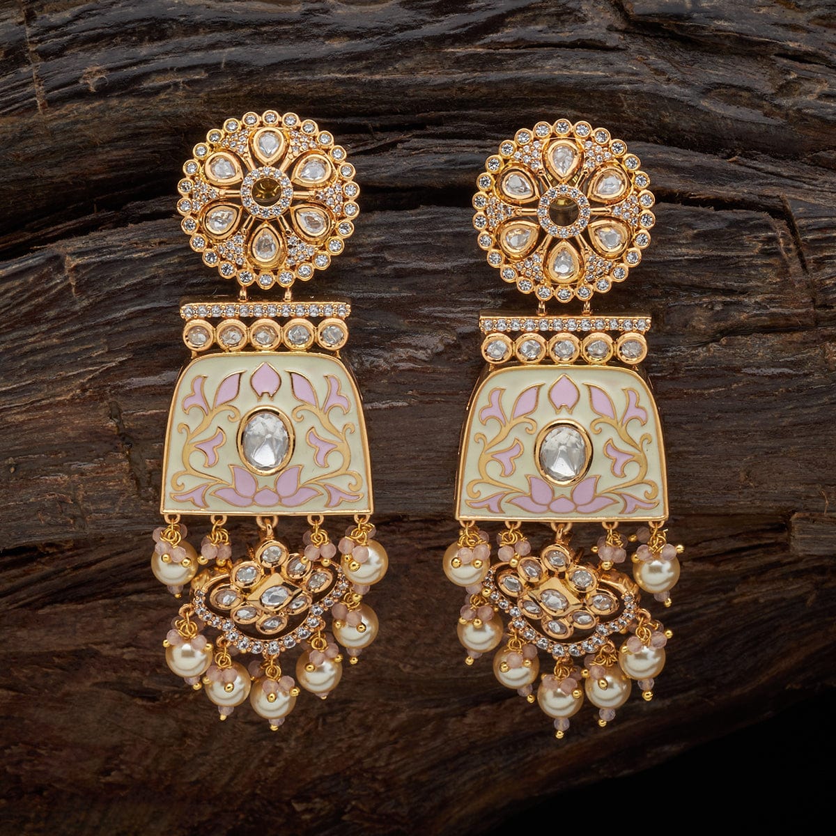 Whats Trending , Flower Half Chand Shape Bridal Antique Earrings