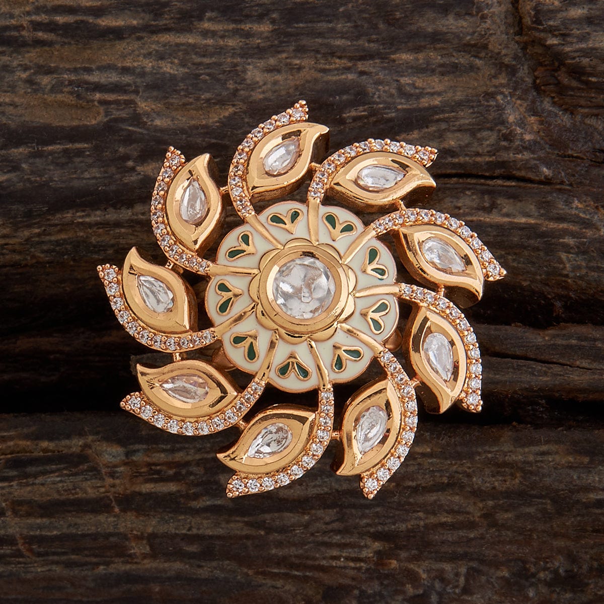 AD Kundan and Red Stone Flower Design Ring – Kalash Cards