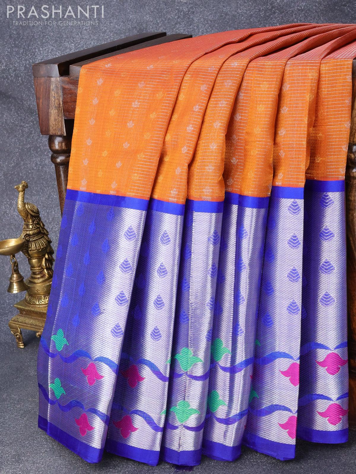 Buy TIMBADIYAANANT Woven Banarasi Jacquard, Cotton Silk Silver, Gold, Blue, Orange  Sarees Online @ Best Price In India | Flipkart.com