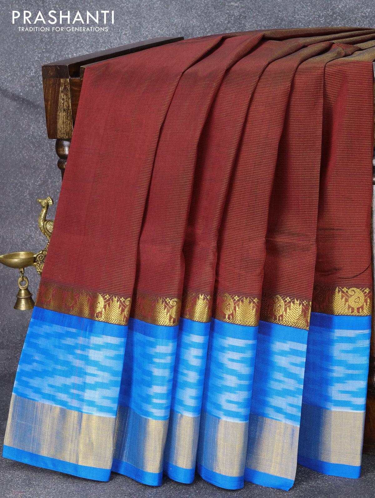 Brown woven cotton silk saree with blouse - Griva Designer - 3849729