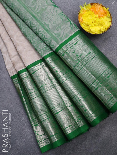 Kuppadam Tissue Meena Border Dark Cream And Dark Brinjal Saree