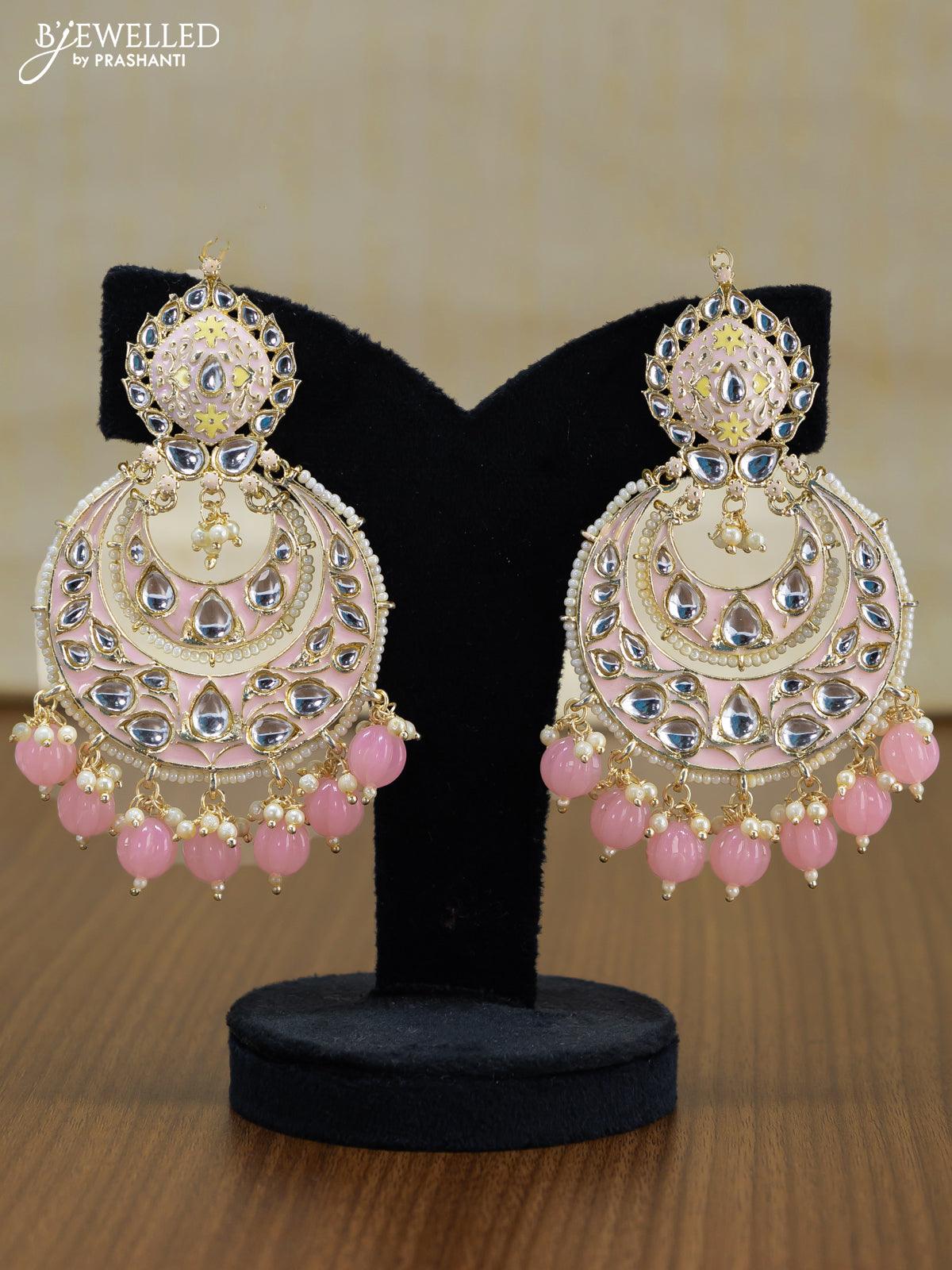Kundan Studded Pearls Detailed Earrings - Pink at Rs 279/piece | Kundan  Earrings | ID: 2852573326288