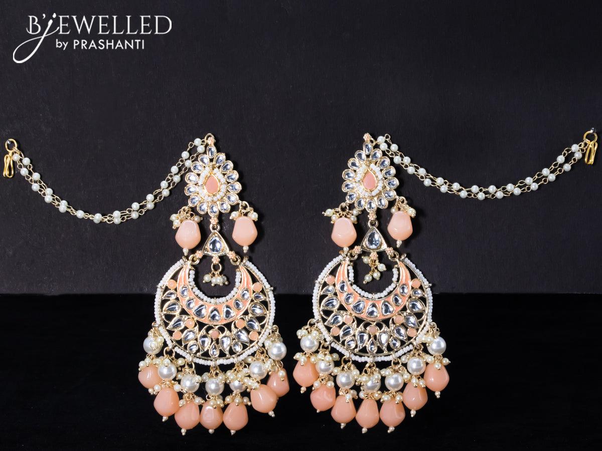 light weight chandbali peach minakari earrings with pearl maatal prashanti sarees