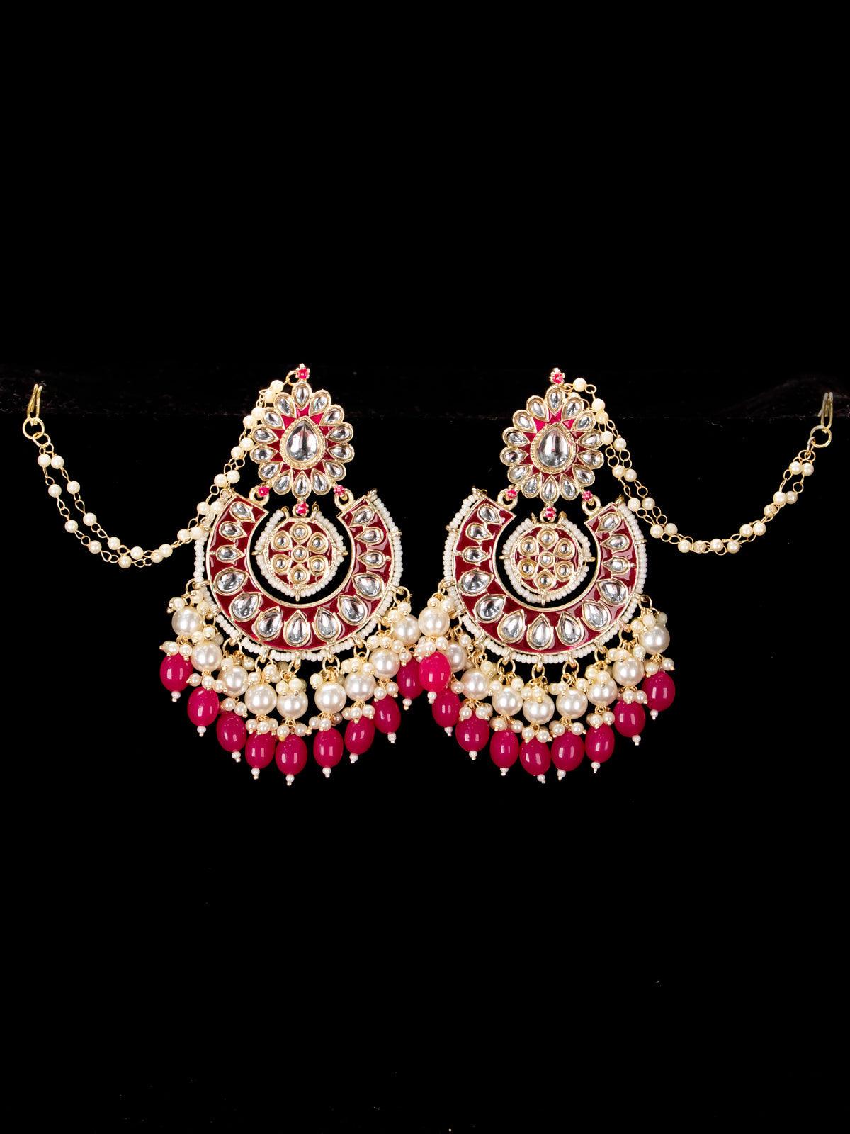 Light pink Antique Gold tone handmade earrings at ₹895 | Azilaa