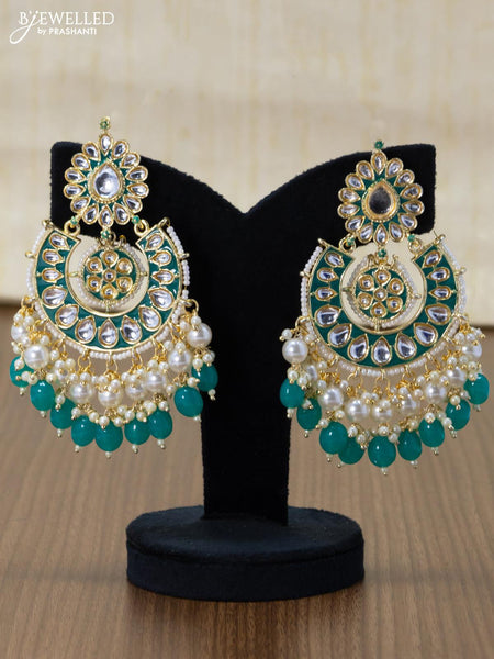 Bahubali Earrings and Maang Tikka in Sky Blue Colour Long Party Wear Kundan  Pearl Blue MaangTikka and Ear Rings