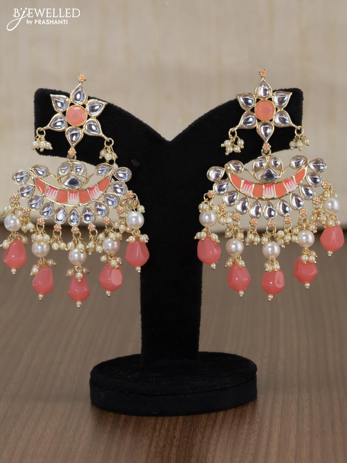 Buy Priyaasi Peach Coloured Antique Gold Plated Kundan Studded Handcrafted  Drop Earrings - Earrings for Women 10564566 | Myntra