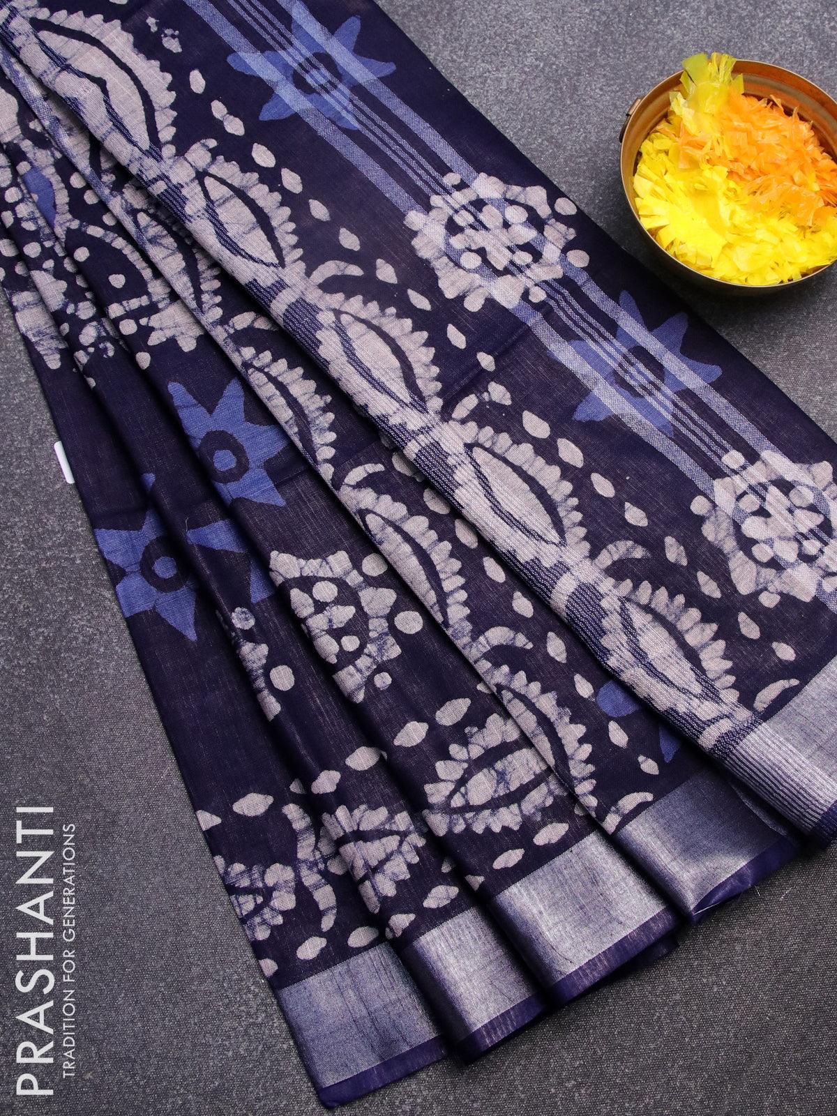 Navy Blue Soft Silk Saree Silver Border Saree With Blouse ( sn12 ) - ePika  India