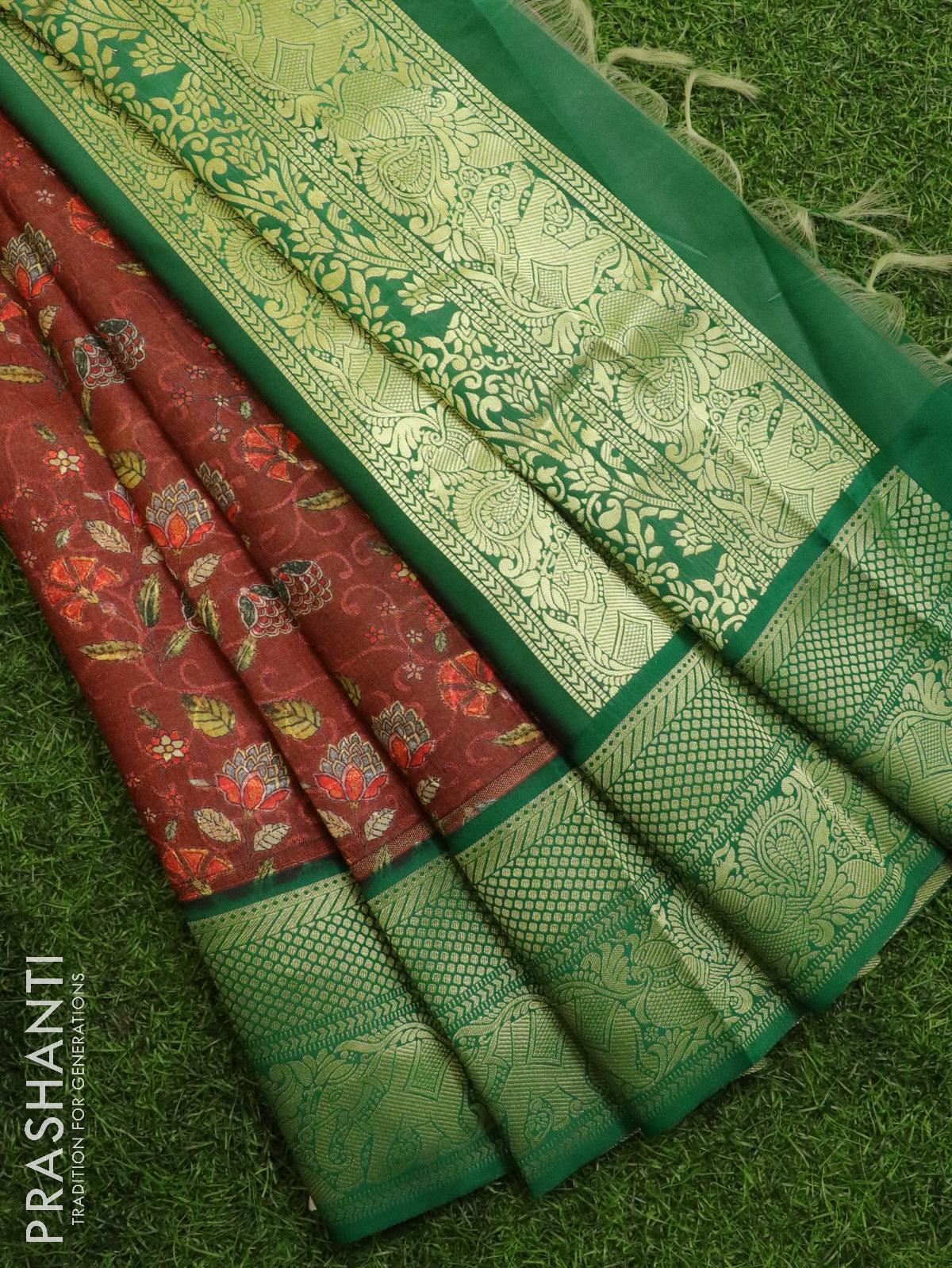 Malai silk saree pastel brown and green with allover self emboss & flo –  Cherrypick
