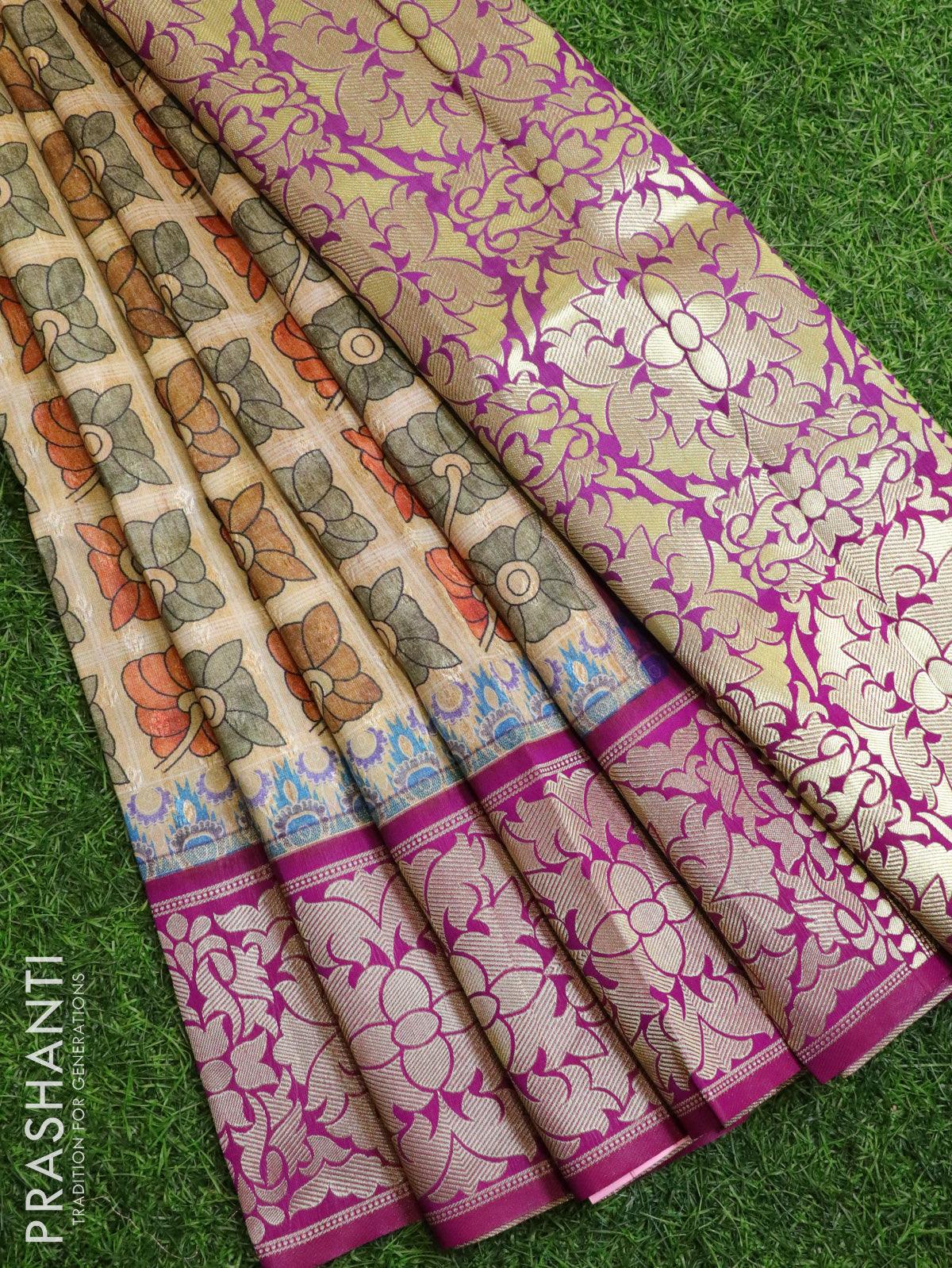 Sandal Coloured with red Border Silk Saree | KSPS