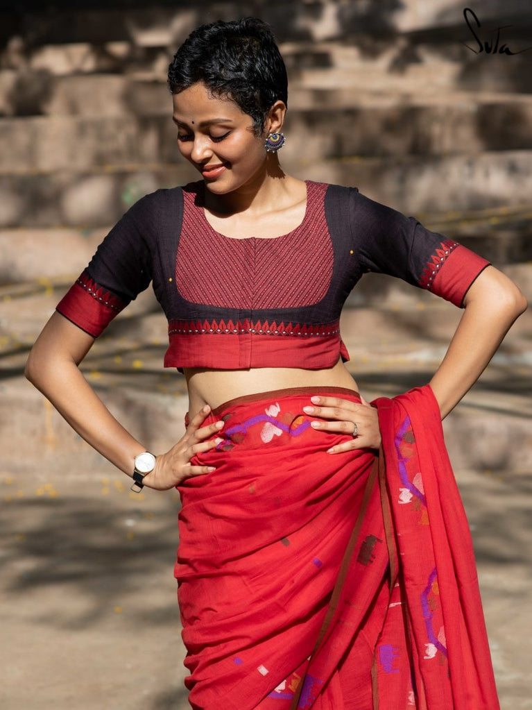 Set of Two Kora Top and Brick Red Handloom Cotton Pencil Skirt
