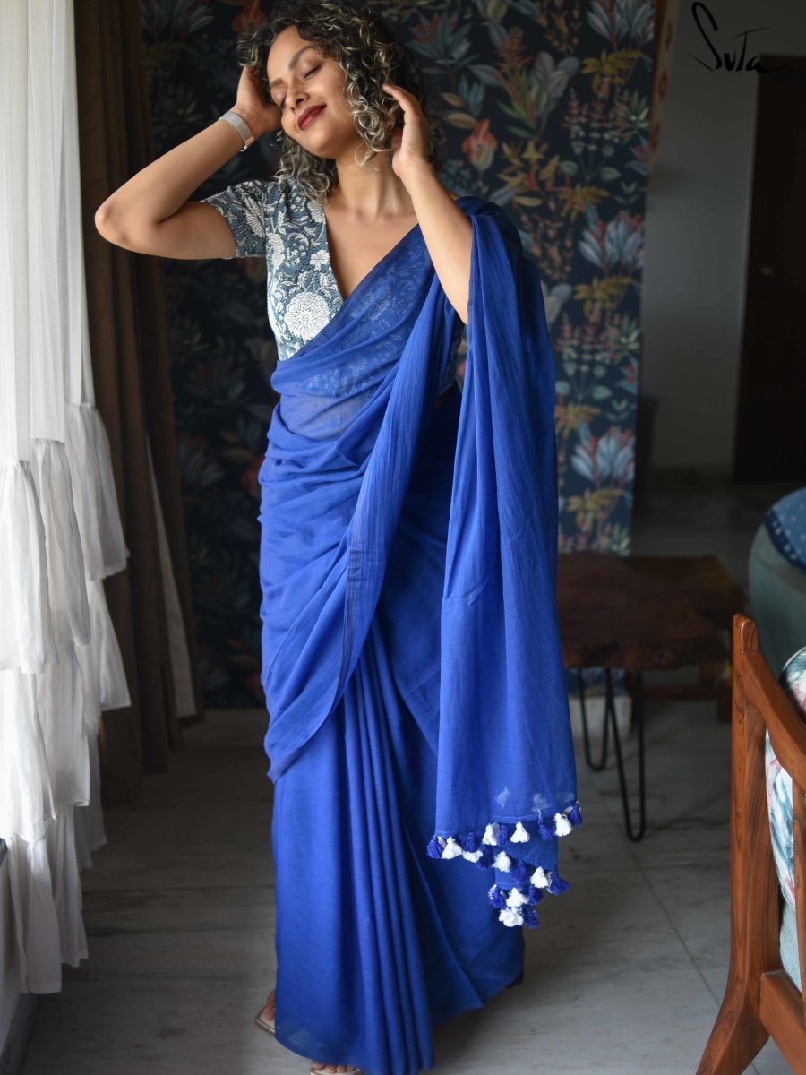 Buy Blue Dual Tone Half and Half Faux Georgette Saree with Art Silk Blouse  Online - SREV2103 | Appelle Fashion
