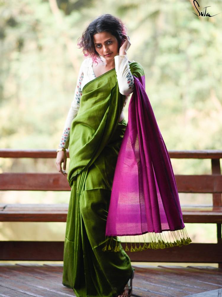 Sage & Pastel Peach Banarasi Silk Saree For Woman Flawy Light Weight Saree  | TST | The Silk Trend