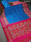 Pochampally silk saree cs blue and pink with plain body and ikat style zari woven border