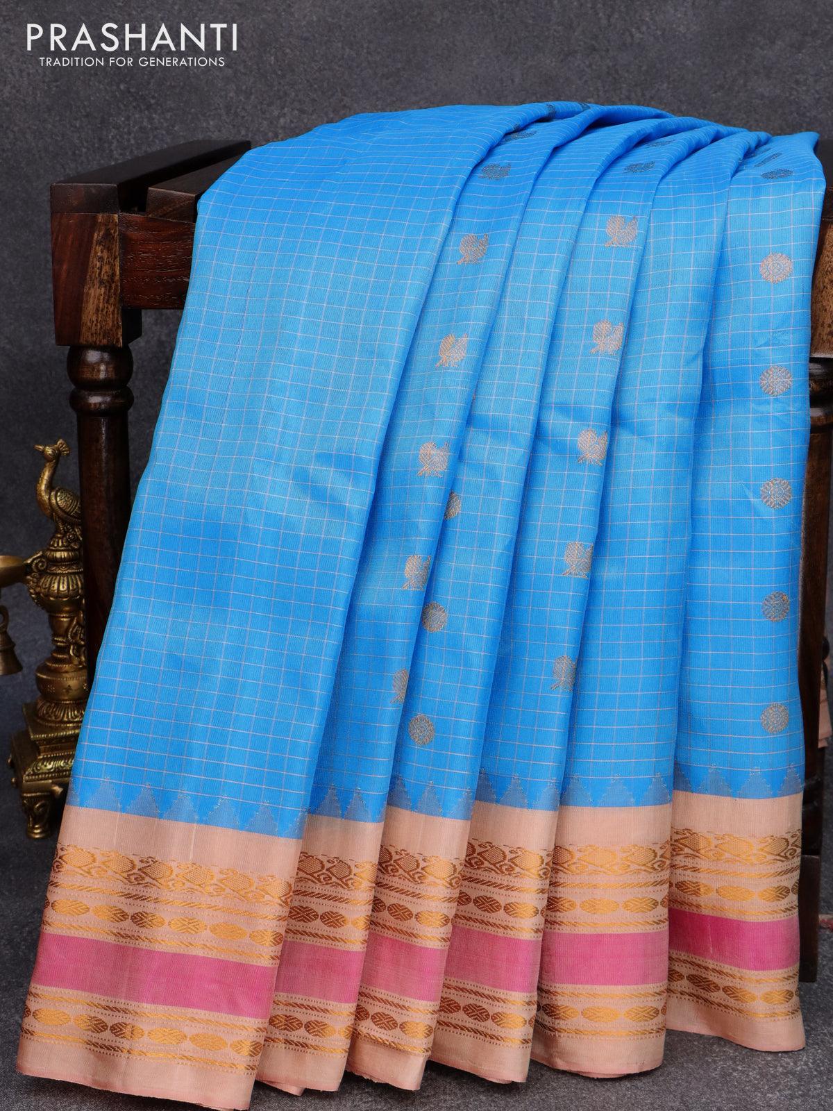 Sandal colour saree on sale with pink border