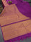 Pure kanjivaram silk saree deep purple with half & half style and long zari woven border