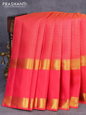 Pure kanjivaram silk saree dual shade of pink with allover zari checked pattern and rettapet zari woven border