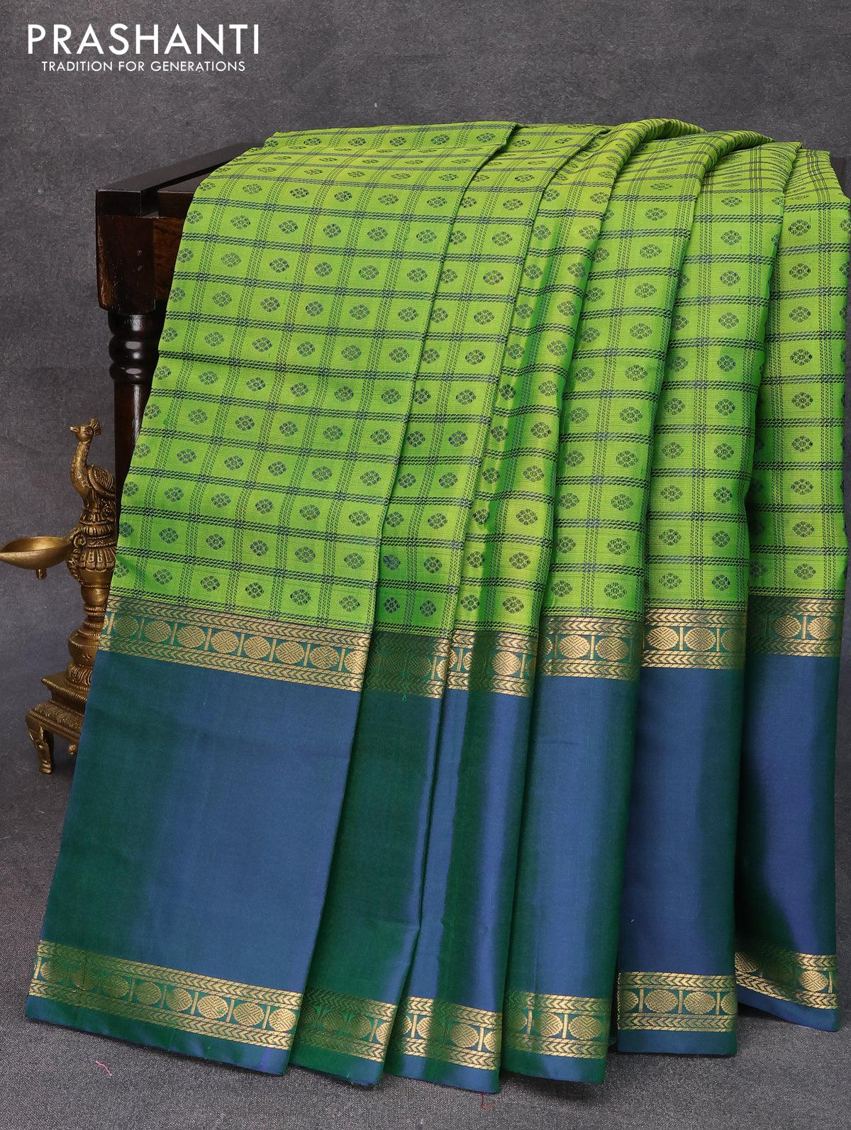 Pink kancheepuram silksaree,self-border of bogudi, muthu, jadai nagam &  poun designs & pallu of intricate ogee patterns