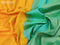 Pure kanjivaram silk saree yellow and teal green with zari woven buttas and annam zari woven border