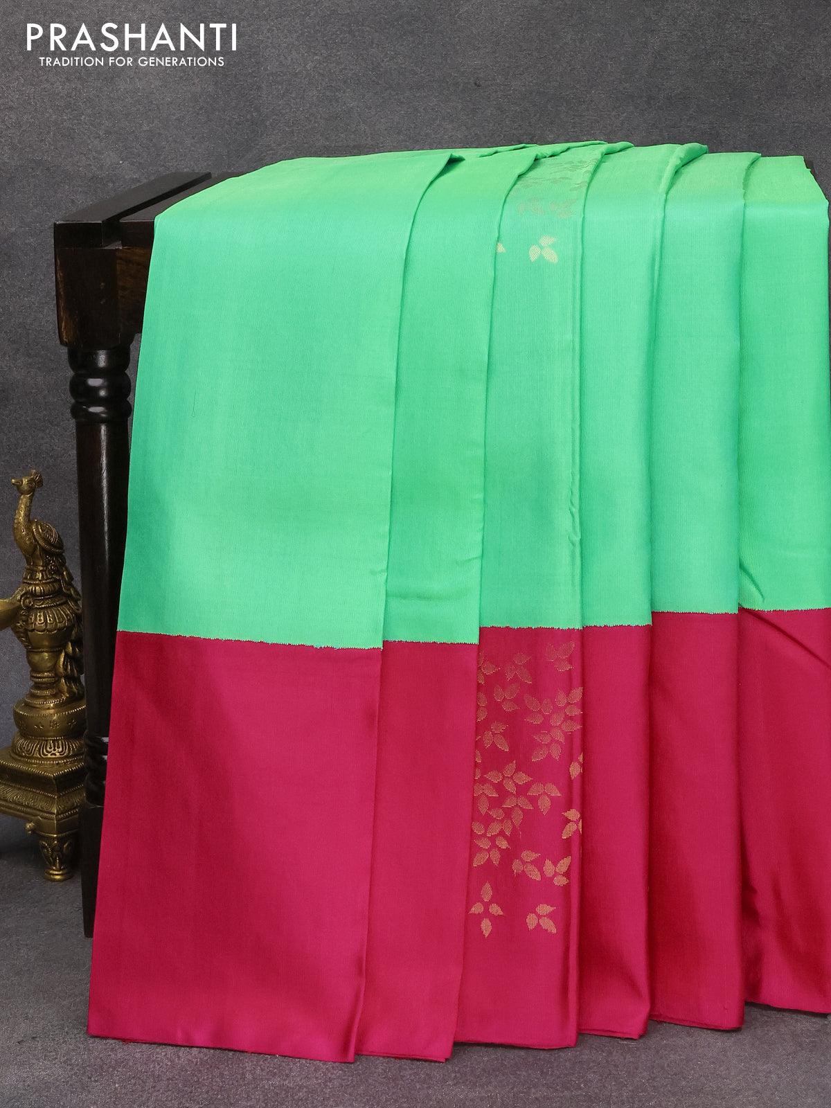 Pure soft silk saree dual shade of teal green and pink with zari woven buttas and zari woven butta border