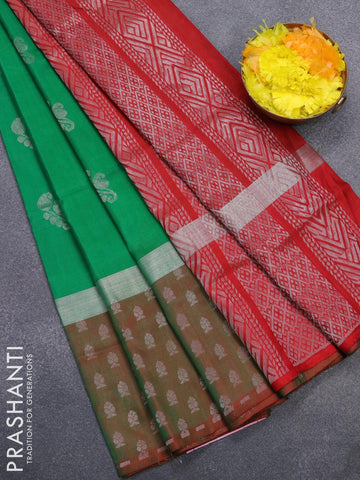 Pure uppada silk saree green and dual shade of green with silver zari woven buttas and silver zari woven butta border