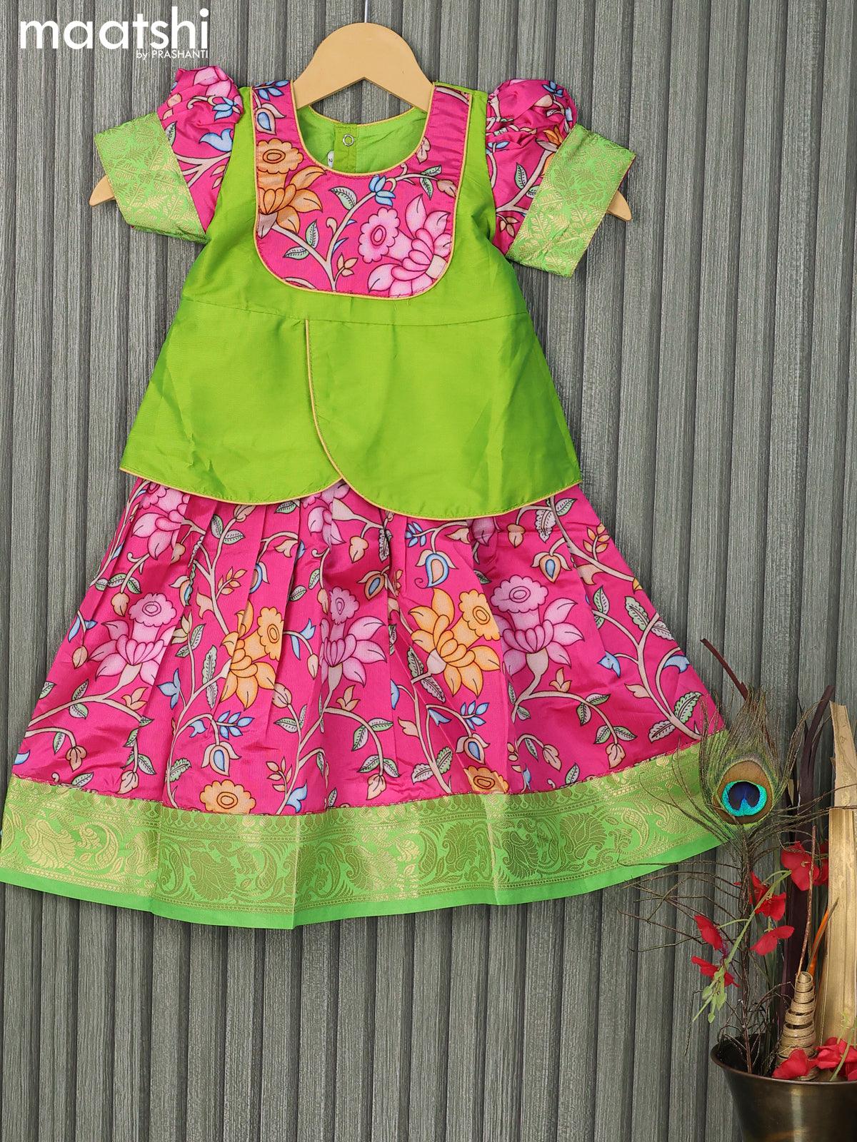 Ikkath Kids Designer Lehenga Exclusive Banarasi Big Border With Kalamkari  Lehenga, Pattu Pavada, Kids Lehenga - Etsy