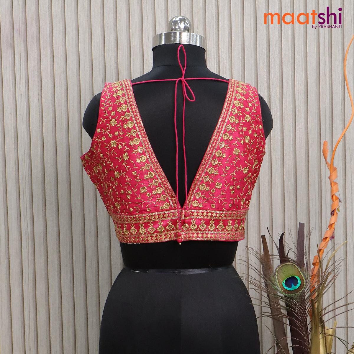 Readymade raw silk sleeveless blouse pink with embroidery work & v