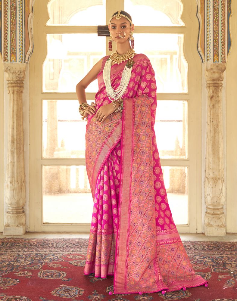 Rani Pink Banarasi Silk Zari Woven SareeDefault Title | Saree, Party wear  sarees, Party wear sarees online