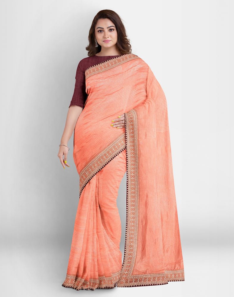 Buy VRITIKA Peach Womens Two Tone Satin Silk Embroidered Saree with Blouse  | Shoppers Stop