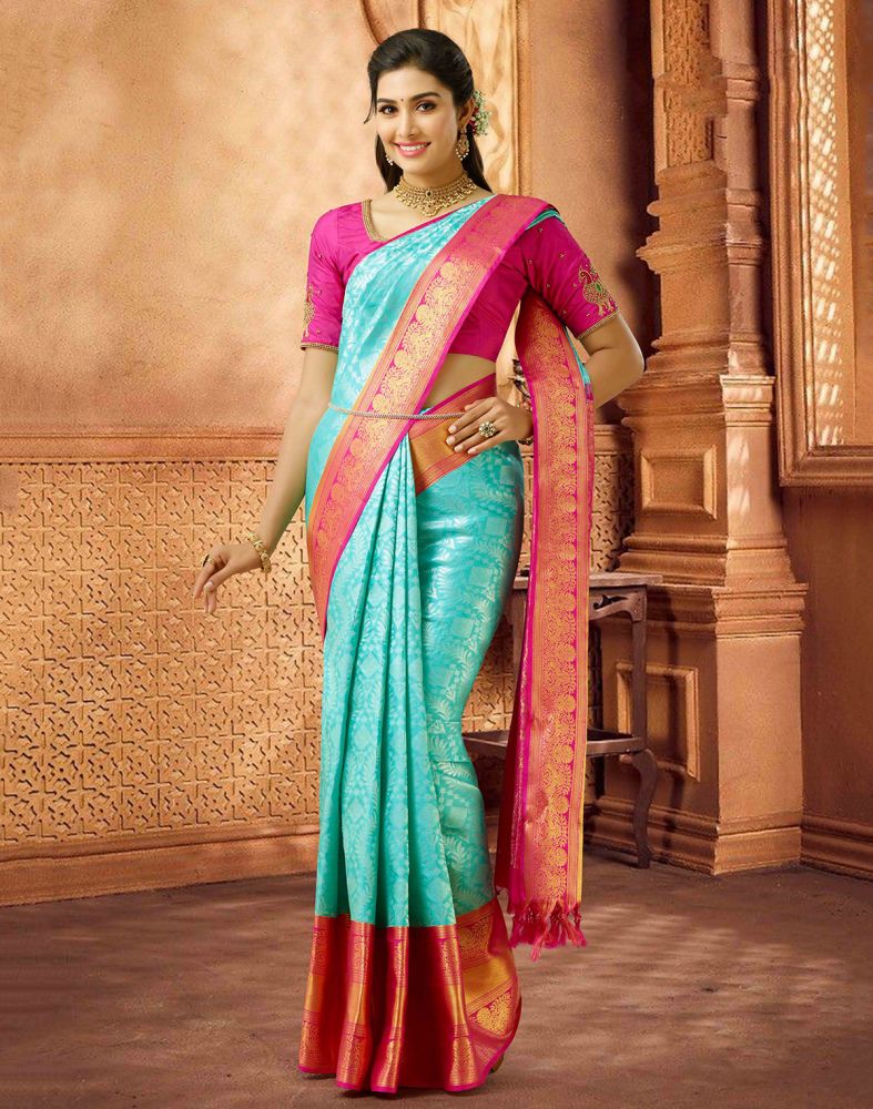 Buy Blue And Pink Combination Banarasi Saree for Women Online from India's  Luxury Designers 2024