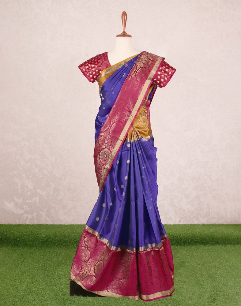 Cream Colour Semi Banarasi Warm Silk Navy Blue Pattu Saree Saree for Women  in UK - Etsy