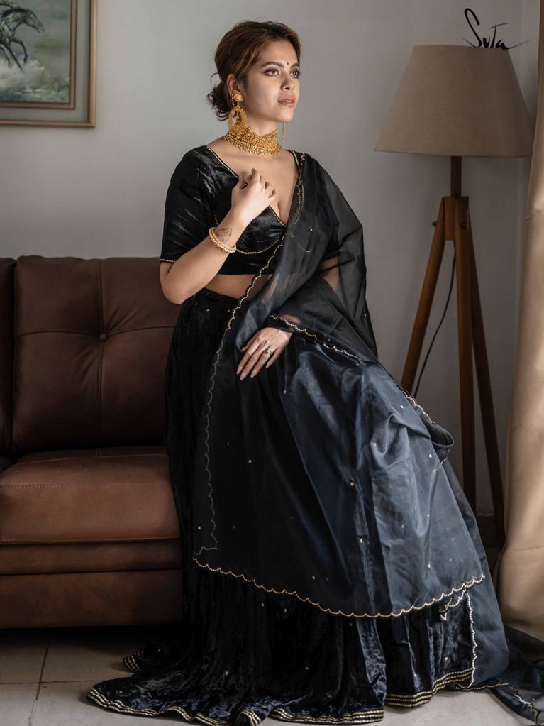 Polyester Spandex Women Black Saree Shapewear at Rs 180/piece in Surat
